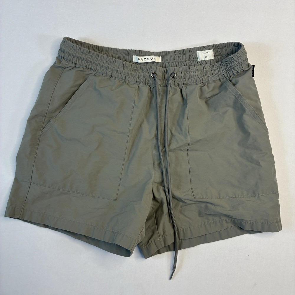 PacSun Volley Shorts Mens Medium Olive Gray Elastic Drawstring Utility Casual‎